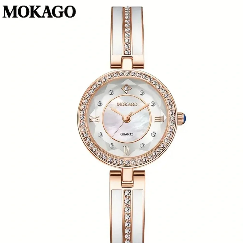 MKGO Women's Luxury Rhinestone Quartz Bracelet Watch Dial Cutting Fashion Analog